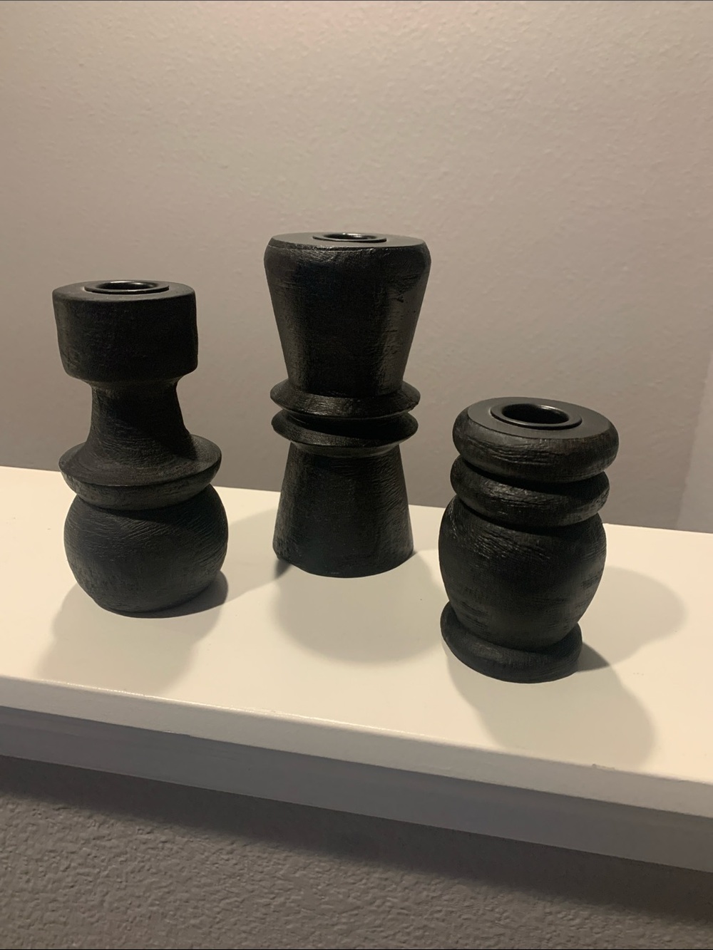 Kirklands Black Wooden Turned Candle Holders Set of 3
